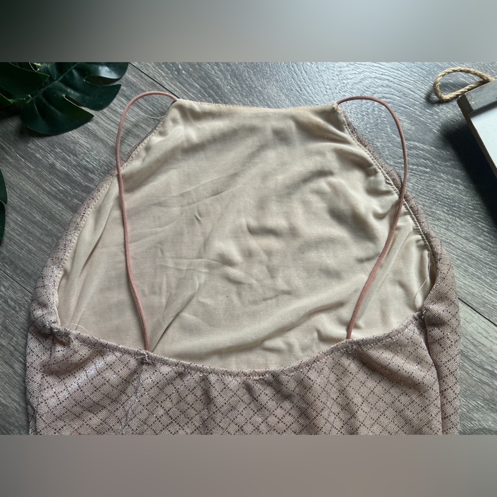 Olive Tree Blush Pink Shimmery Metallic Silver High Neck Halter Bodysuit. Size S - Picture 10 of 14
